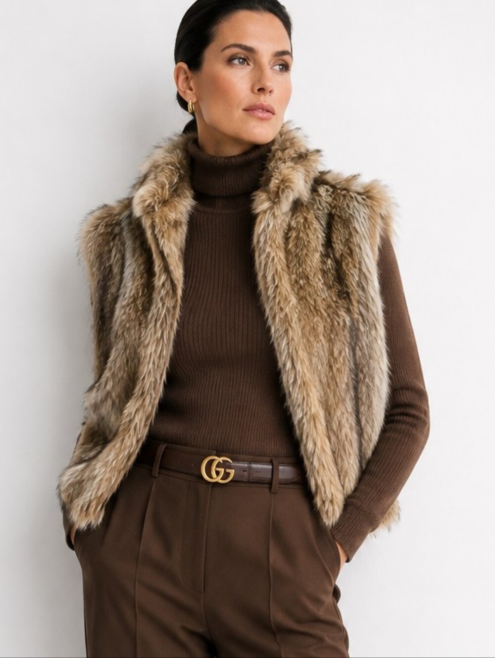 Brigitte Bailey Brown Tan Faux Fur Vest